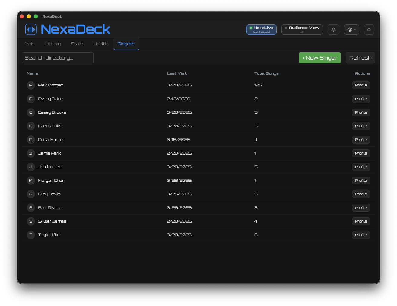 Screenshot: Singer Rotation Queue — Position & Wait Time