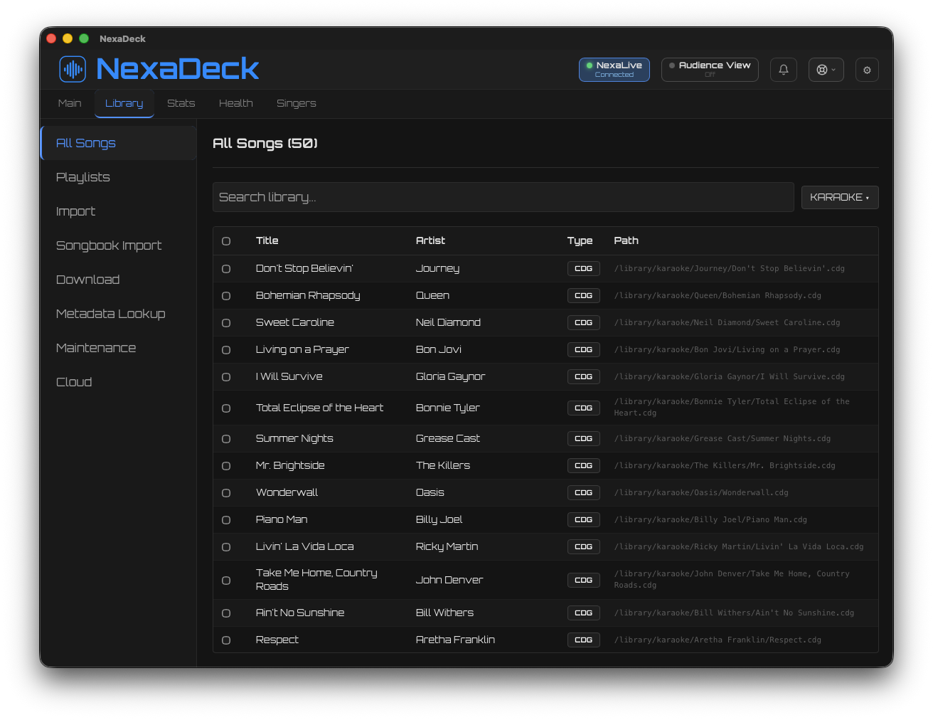 NexaDeck Library Manager — song library with import and metadata tools