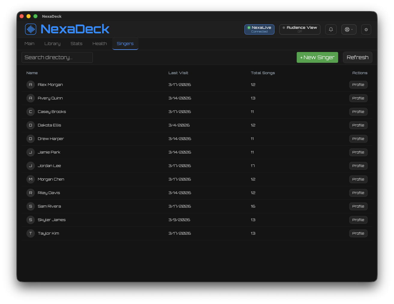 Screenshot: Singer Rotation Queue — Position & Wait Time